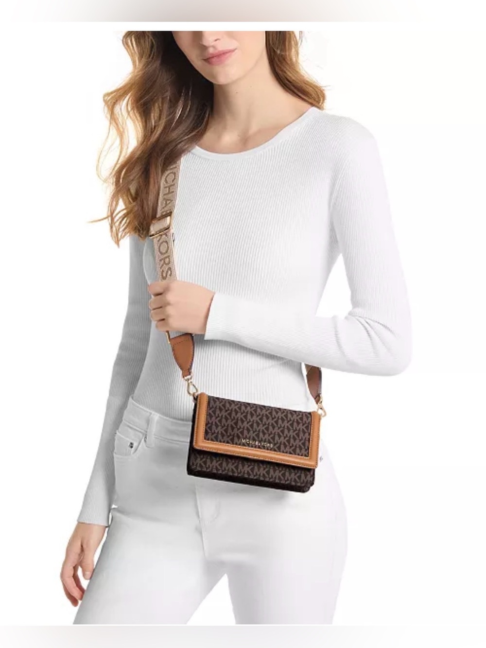 Michael Kors Brown Logo Crossbody with Tan Trim and Logo Strap EUC - Picture 8 of 8